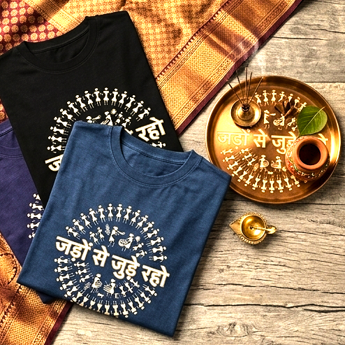 "जड़ों से जुड़ा रहा" Tribal Art Oversized T-Shirt – Cultural Heritage Graphic Tee