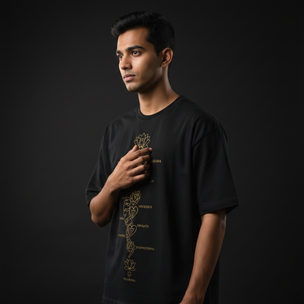 Chakra Map Tee - Hand on Chest, Charcoal Studio